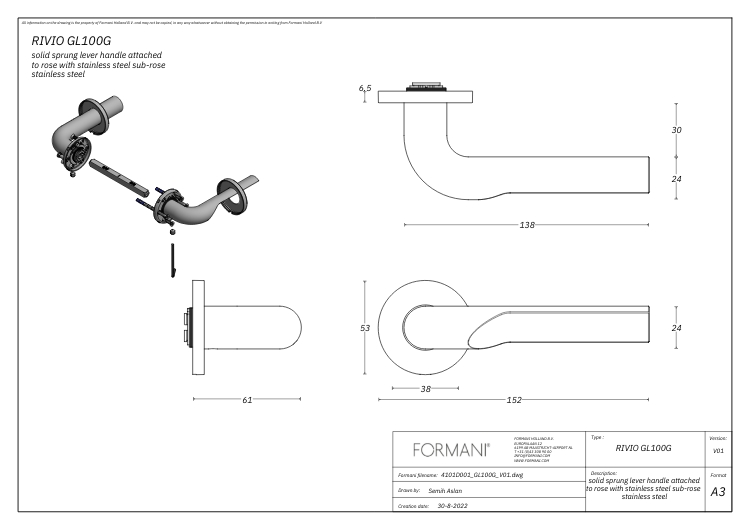 Deurklink RIVIO by Gensler GL100-G op rozet mat rvs - Afbeelding 2