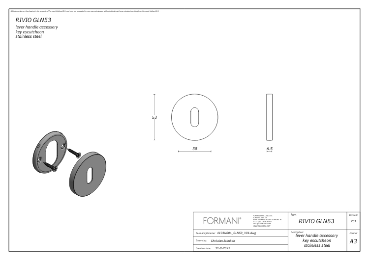 Sleutelplaatje RIVIO by Gensler GLN53 pvd mat zwart - Afbeelding 2