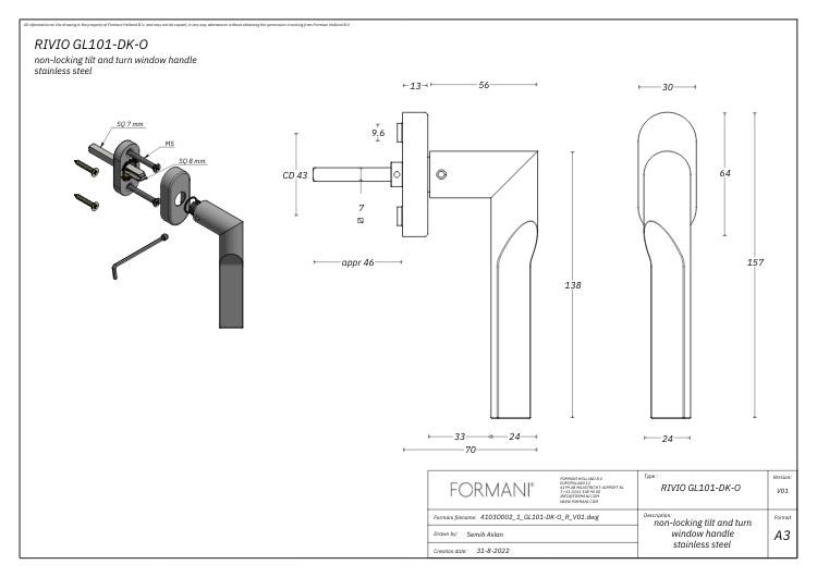 Draaikiepgarnituur RIVIO by Gensler GL101-DK-O links pvd mat zwart - Afbeelding 2