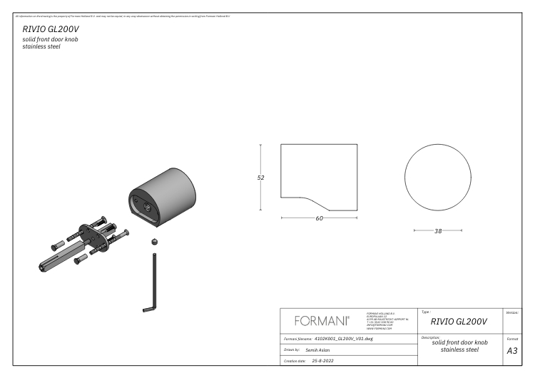 Voordeurknop RIVIO by Gensler GL200V mat rvs - Afbeelding 2