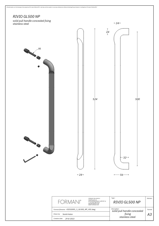 Deurgreep RIVIO by Gensler GL500NP pvd mat goud - Afbeelding 2