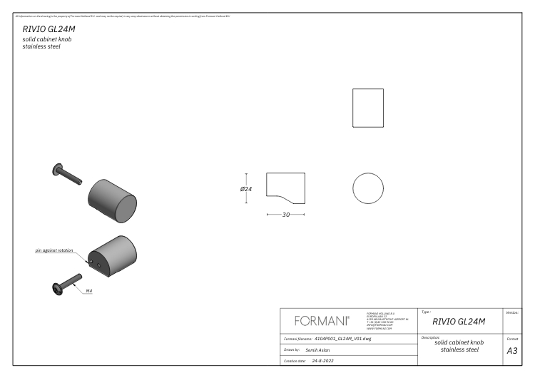 Meubelknop RIVIO by Gensler GL24M pvd mat goud - Afbeelding 2