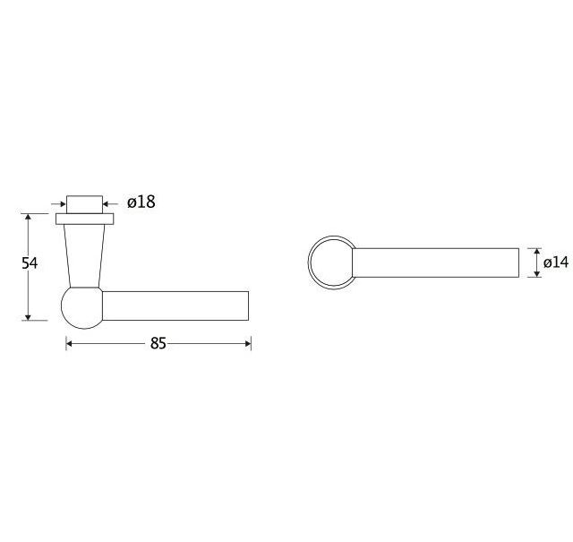 Deurklink Chemin de Fer 85mm messing antiek - Afbeelding 2