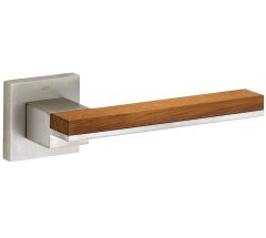 Deurklink op geveerd rozet Mimolimit mat nikkel ongelakt/teak