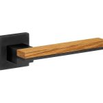 Deurklink op geveerd rozet Mimolimit pvd mat zwart/eiken