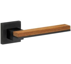 Deurklink op geveerd rozet Mimolimit pvd mat zwart/teak