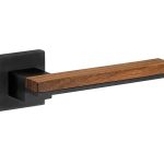 Deurklink op geveerd rozet Mimolimit pvd mat zwart/walnoot