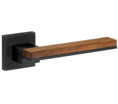 Deurklink op geveerd rozet Mimolimit pvd mat zwart/walnoot