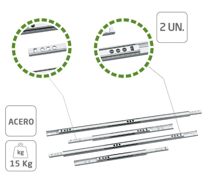 AMIG paar ladegeleiders gedeeltelijk uittrekbaar 182x17 mm staal verzinkt - Afbeelding 2