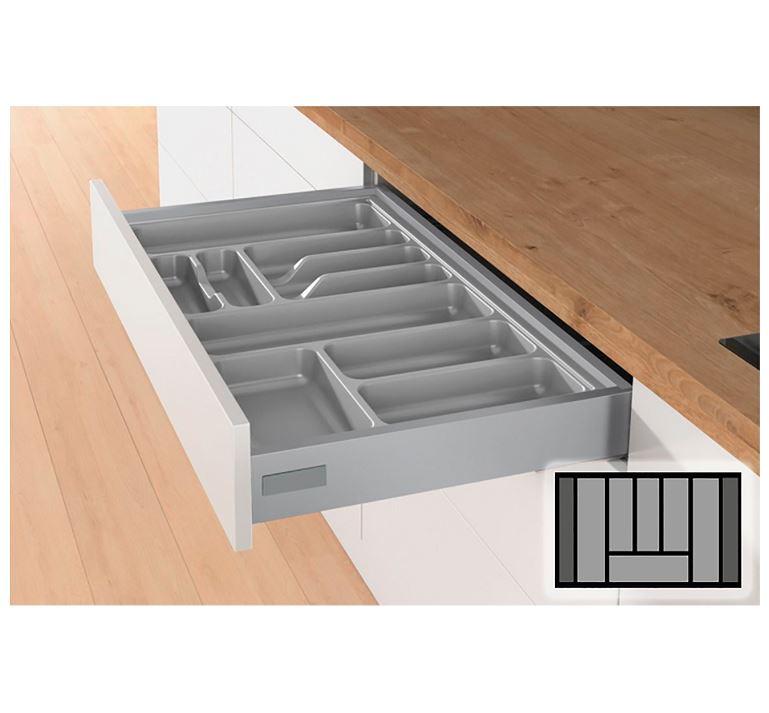 Bestekbak d:370-440mm - b:601-700mm zilverkleurig