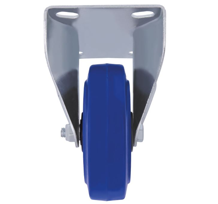 Bokwiel met bevestigingsplaat verzinkt met blauwe nylon wiel Ø100x32mm - Afbeelding 3