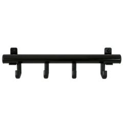 Wandkapstok Techno met 4 kunststof haken zwart