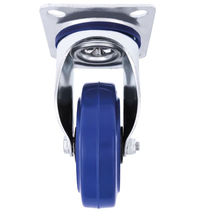 Zwenkwiel met bevestigingsplaat verzinkt met blauwe nylon wiel Ø100x32mm - Afbeelding 2