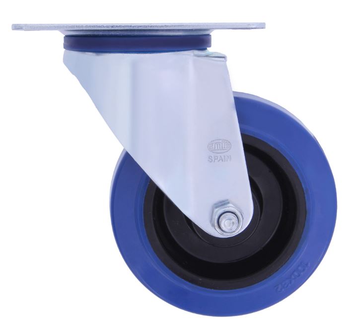 Zwenkwiel met bevestigingsplaat verzinkt met blauwe nylon wiel Ø100x32mm - Afbeelding 3