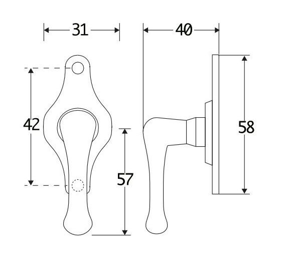 Draaikiepgarnituur Linea klein messing ongelakt - Afbeelding 2