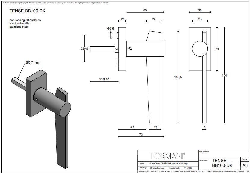 Draaikiepgarnituur TENSE BB100-DK links mat zwart - Afbeelding 2