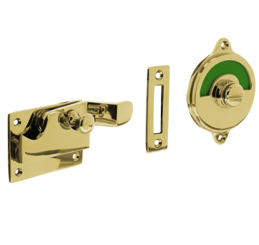 Intersteel wc-overslag met bocht en tekst “GROEN / ROOD” messing gelakt