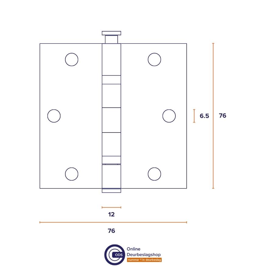 ODShop kogellagerscharnier recht 76x76 zwart - Afbeelding 2