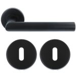 ODShop deurklink Modern haaks op rond rozet mat zwart + sleutelplaatjes