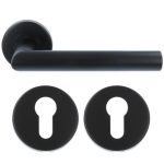 ODShop deurklink Modern haaks op rond rozet mat zwart + cilinderplaatjes