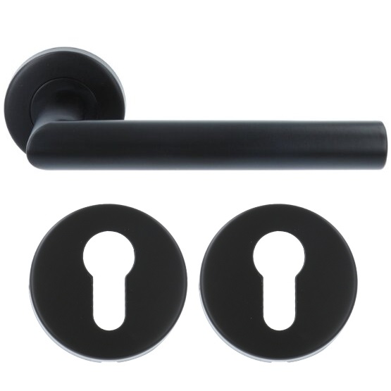 ODShop deurklink Modern haaks op rond rozet mat zwart + cilinderplaatjes