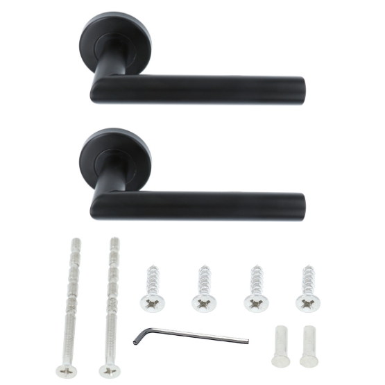 ODShop deurklink Modern haaks op rond rozet mat zwart + cilinderplaatjes - Afbeelding 5