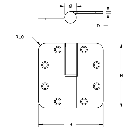 SKG3 Kogelstift paumelle ronde hoek 89x89 mm links staal verzinkt - Afbeelding 2