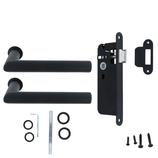 Deurklink Rond op minimalistisch rond rozet en een smaldeurslot met ronde voorplaat rvs zwart - Afbeelding 4