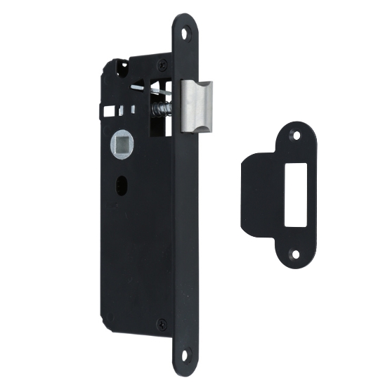 Deurklink Rond op minimalistisch rond rozet en een smaldeurslot met ronde voorplaat rvs zwart - Afbeelding 6