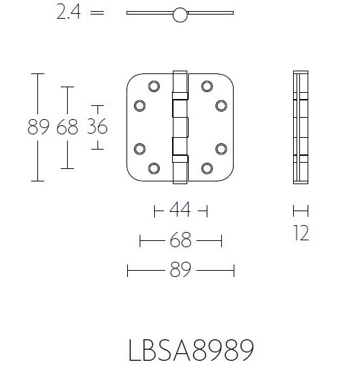 Kogellagerscharnier 8989 mm ronde hoek mat zwart - Afbeelding 2