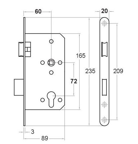 Cilinder dag/nacht slot PC72 magnetisch inclusief sluitplaat 20x235mm rvs voorplaat - Afbeelding 3