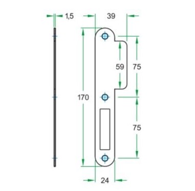 Sluitplaat korte lip 39 mm kastslot rvs - Afbeelding 2