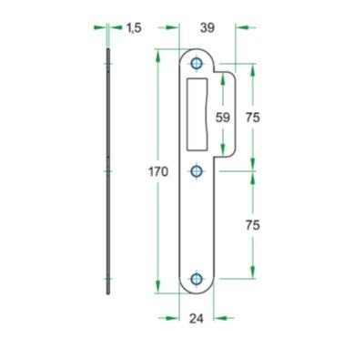 Sluitplaat korte lip 39 mm loopslot zwart - Afbeelding 2