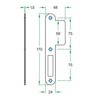 Sluitplaat lange lip 48 mm kastslot rvs - Afbeelding 2