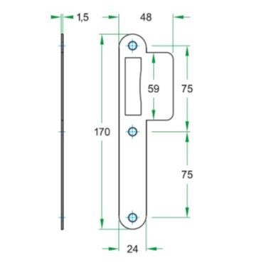 Sluitplaat lange lip 48 mm loopslot rvs - Afbeelding 2