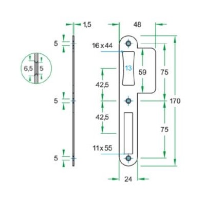 Sluitplaat lange lip 48 mm tonrolslot zwart - Afbeelding 2