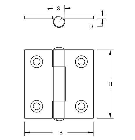 Smalscharnier met vaste pen 20x15 mm vermessingd - Afbeelding 2