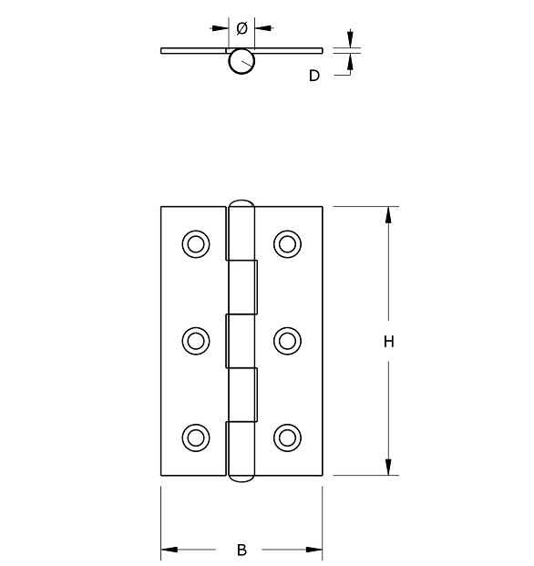 Smalscharnier met vaste pen 60x46 mm vermessingd - Afbeelding 2