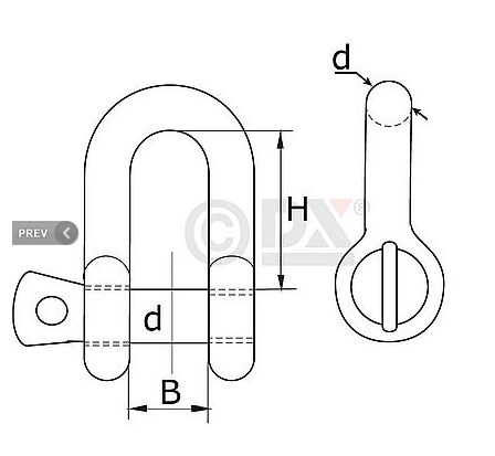 D-sluiting 20 mm rvs AISI 316 - Afbeelding 2
