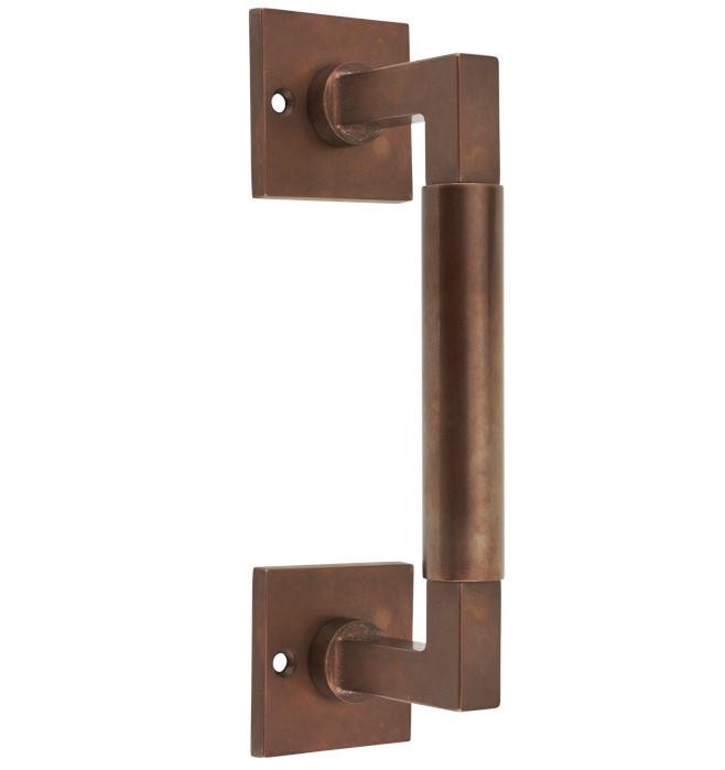 Deurgreep Bauhaus vierkant rozet 182 mm messing antiek brons