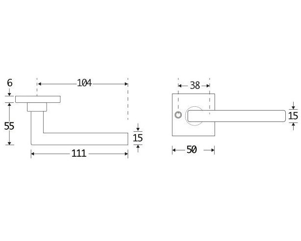 Deurklink op geveerd rozet verdekt Kare messing antiek brons - Afbeelding 2