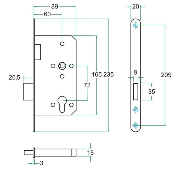 Kastslot KL3 brandwerend PC72 zwarte voorplaat - Afbeelding 2
