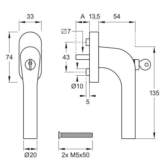 Draaikiepgarnituur Lido afsluitbaar SKG2 rvs mat - Afbeelding 2