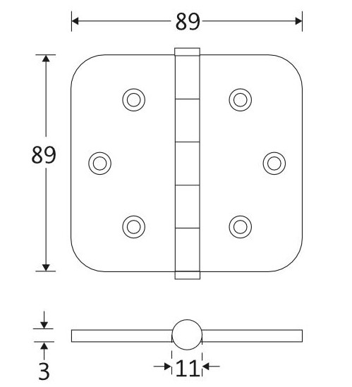 Kogellagerscharnier 89x89 ronde hoek vlak messing antiek brons - Afbeelding 2