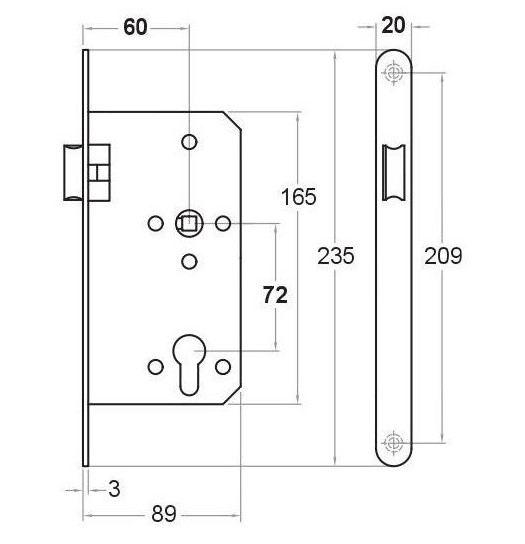 Loopslot magnetisch inclusief sluitplaat 20x235mm rvs voorplaat - Afbeelding 2