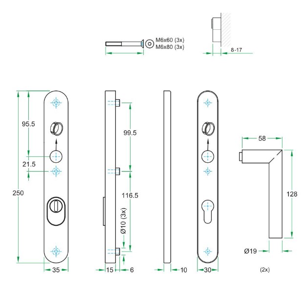 SKG3 PC72 kruk T op ovaal smal schild PRIO + kerntrekbeveiliging rvs - Afbeelding 2