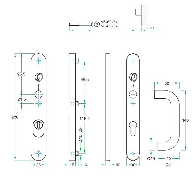 SKG3 PC72 kruk U op ovaal smal schild PRIO + kerntrekbeveiliging rvs - Afbeelding 2