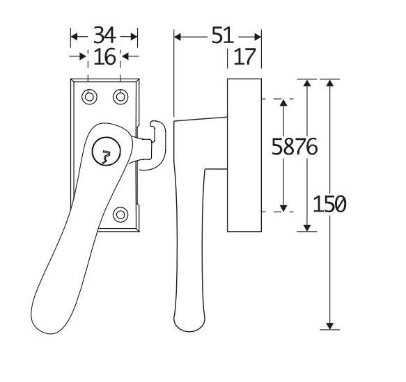 SKG Raamsluiting Met Sluitplaat Links Linea messing antiek brons - Afbeelding 2