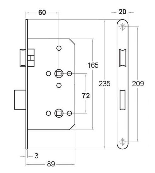 Badkamer/toilet slot WC72/8 magnetisch inclusief sluitplaat 20x235mm rvs voorplaat - Afbeelding 3