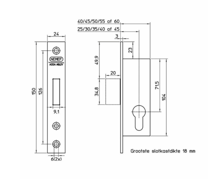 Nemef smalslot 9641/07-25 PC rechthoekige rvs voorplaat - Afbeelding 2